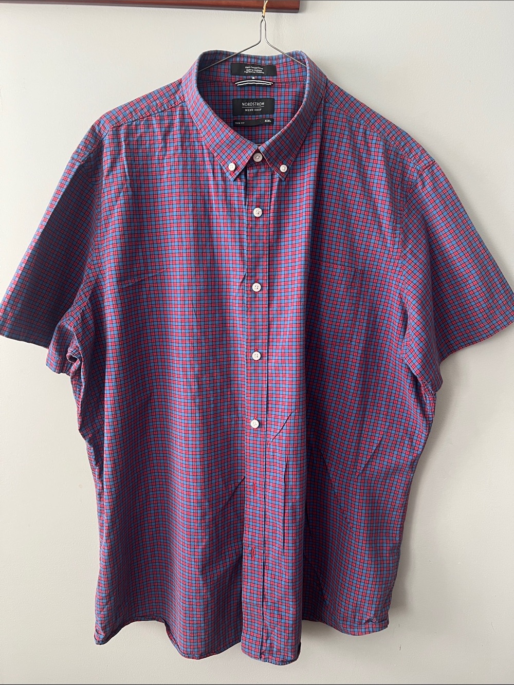 Nordstrom Men’s Short Sleeve Button-Down Shirt in Red and Blue Check